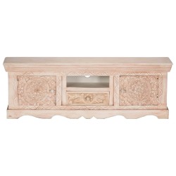 Mobile Porta TV Bianco 120x30x40 cm in Legno Massello di Mango