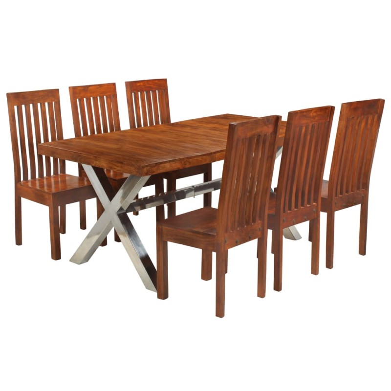 Set Tavolo da Pranzo 7 pz Legno Massello di Acacia e Sheesham Set Tavolo da Pranzo 7 pz Legno Massello di Acacia e Sheesham
