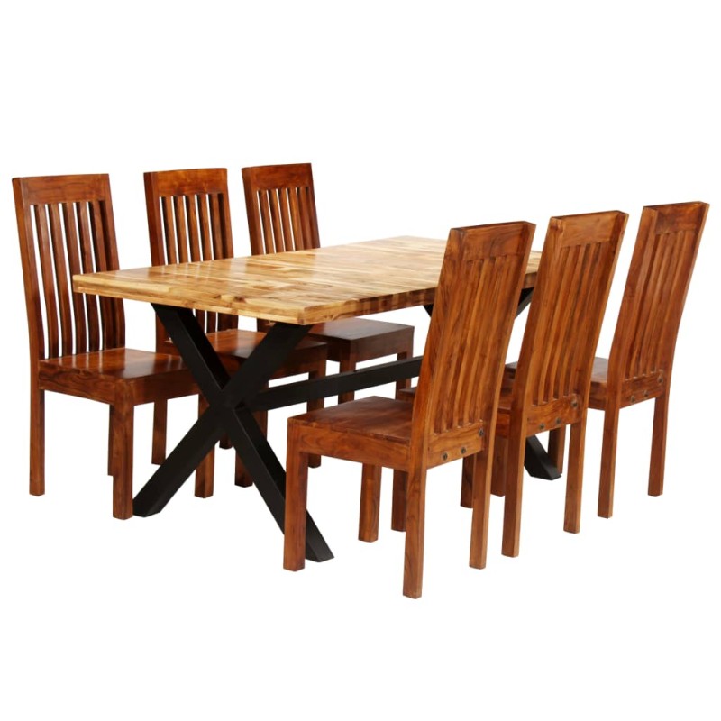 Set Tavolo da Pranzo 7 pz Legno Massello di Acacia e Mango Set Tavolo da Pranzo 7 pz Legno Massello di Acacia e Mango