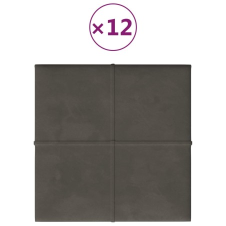 Pannelli Murali 12 pz Grigio Scuro 30x30 cm in Velluto 1,08 m²