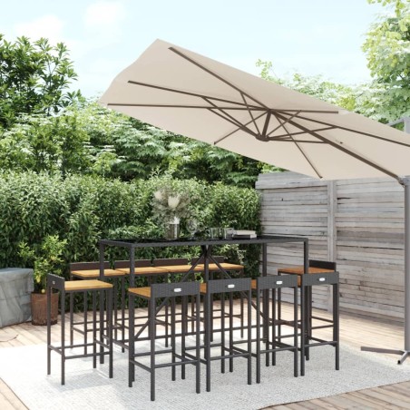 vidaXL Set Bar Giardino 11 pz Nero Polyrattan e Legno Massello Acacia