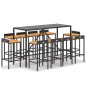 vidaXL Set Bar Giardino 11 pz Nero Polyrattan e Legno Massello Acacia vidaXL Set Bar Giardino 11 pz Nero Polyrattan e Legno Massello Acacia