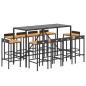 vidaXL Set Bar Giardino 11 pz Nero Polyrattan e Legno Massello Acacia vidaXL Set Bar Giardino 11 pz Nero Polyrattan e Legno Massello Acacia