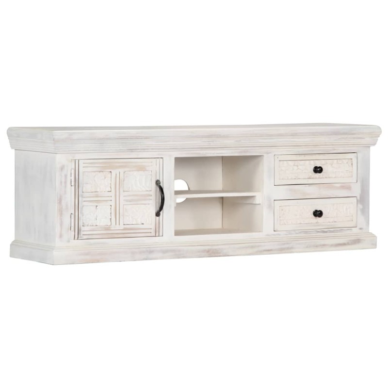 Mobile Porta TV Bianco 120x30x40 cm in Legno Massello di Mango Mobile Porta TV Bianco 120x30x40 cm in Legno Massello di Mango