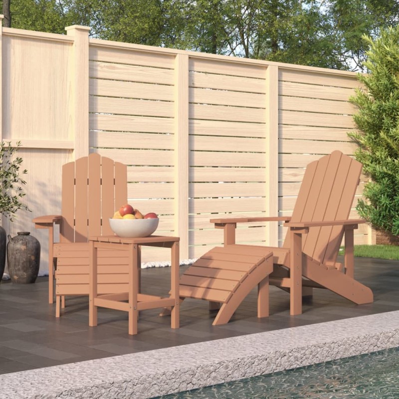 Sedie Giardino con Poggiapiedi e Tavolo Adirondack HDPE Marrone Sedie Giardino con Poggiapiedi e Tavolo Adirondack HDPE Marrone
