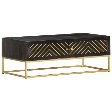 vidaXL Tavolino da Salotto Nero e Oro 90x50x35 cm in Massello di Mango