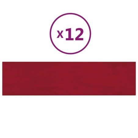 Pannelli Murali 12 pz Rosso Vino 60x15 cm Velluto 1,08 m²