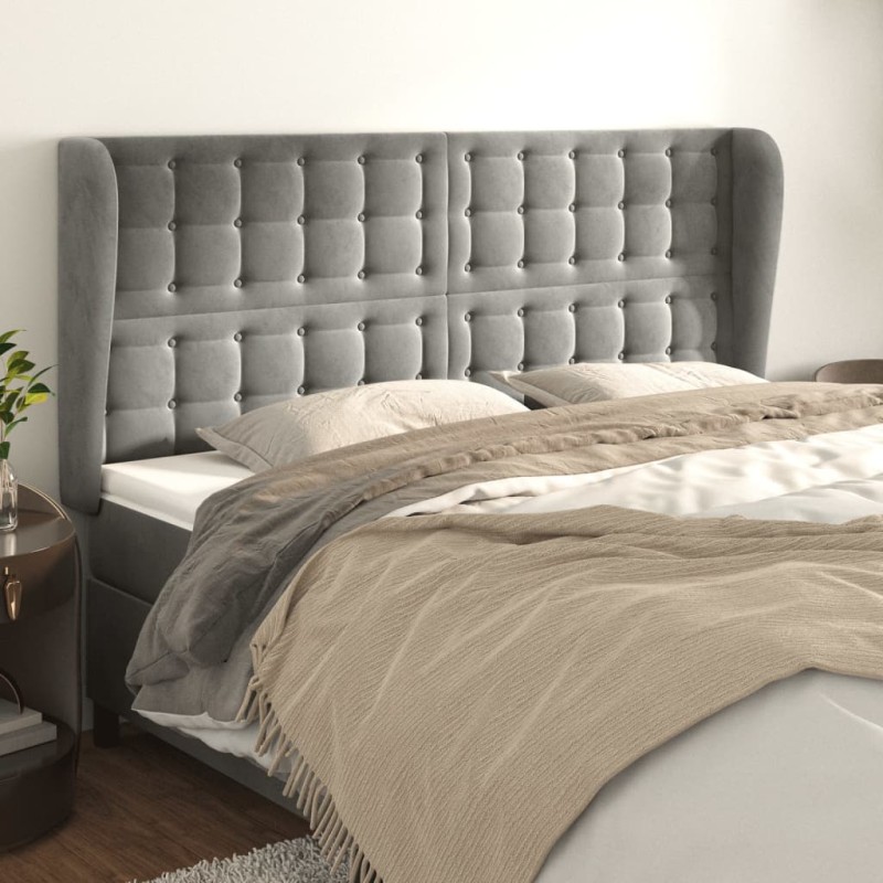 Testiera ad Orecchio Grigio Chiaro 203x23x118/128 cm in Velluto Testiera ad Orecchio Grigio Chiaro 203x23x118/128 cm in Velluto