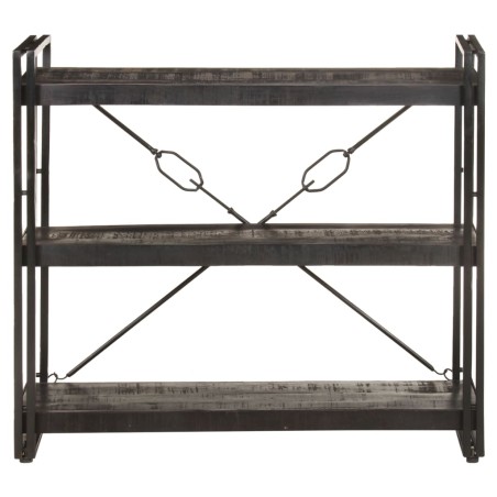 Libreria a 3 Ripiani 90x30x80cm Nero in Legno Massello di Mango