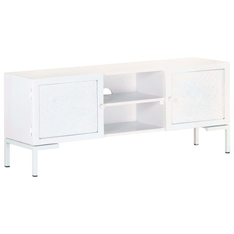 Mobile Porta TV Bianco 115x30x46cm in Legno Massello di Mango Mobile Porta TV Bianco 115x30x46cm in Legno Massello di Mango