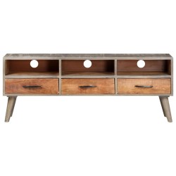 Mobile Porta TV Grigio 130x35x51 cm in Massello di Mango Grezzo