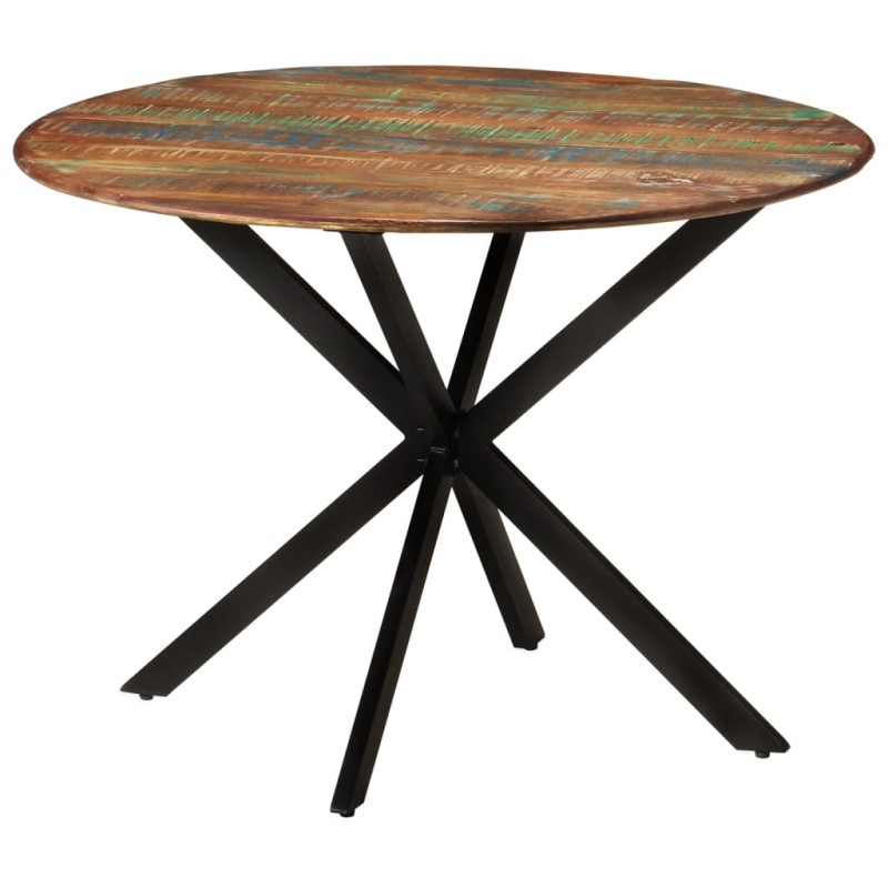 Tavolo da Pranzo Ø110x78cm Legno Massello di Recupero e Acciaio