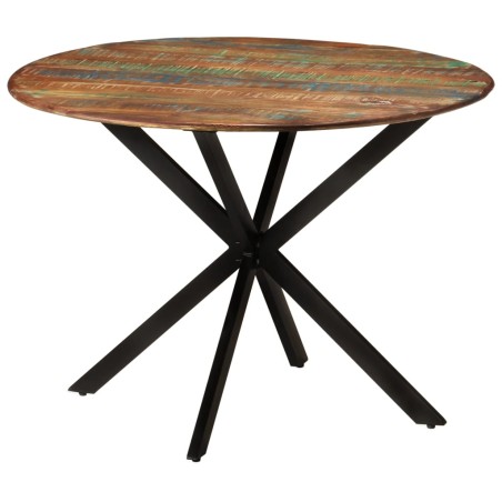 Tavolo da Pranzo Ø110x78cm Legno Massello di Recupero e Acciaio