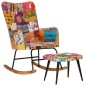 Sedia a Dondolo con Poggiapiedi Multicolore Patchwork in Tela Sedia a Dondolo con Poggiapiedi Multicolore Patchwork in Tela