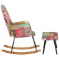 Sedia a Dondolo con Poggiapiedi Multicolore Patchwork in Tela Sedia a Dondolo con Poggiapiedi Multicolore Patchwork in Tela