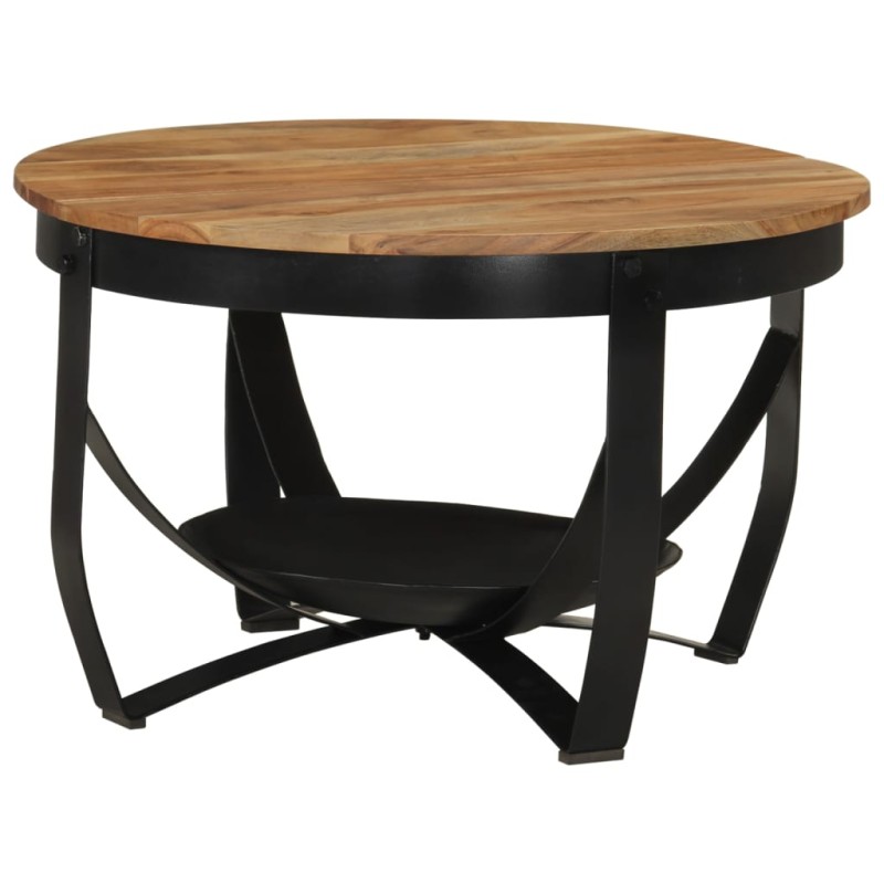 Tavolino Ø 68x43 cm in Legno Massello di Acacia e Ferro Tavolino Ø 68x43 cm in Legno Massello di Acacia e Ferro