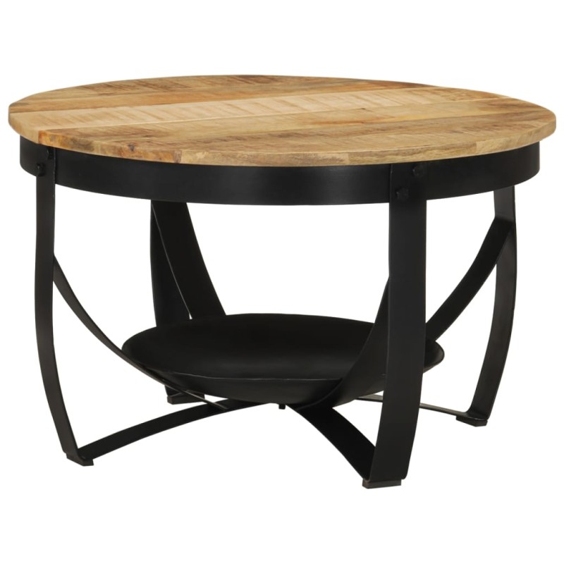 Tavolino Ø 68x43 cm in Legno Massello di Mango e Ferro Tavolino Ø 68x43 cm in Legno Massello di Mango e Ferro