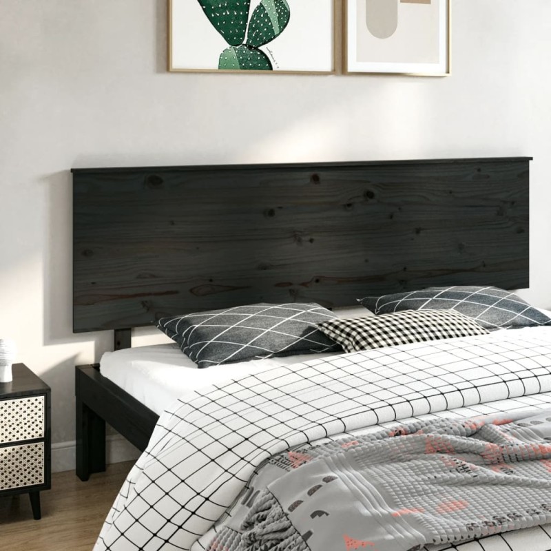 Testiera per Letto Nera 204x6x82,5 cm in Legno Massello di Pino Testiera per Letto Nera 204x6x82,5 cm in Legno Massello di Pino