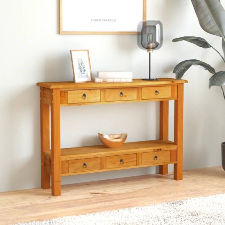 Tavolino Consolle Cassetti 110x30x75 cm Legno Massello Mogano