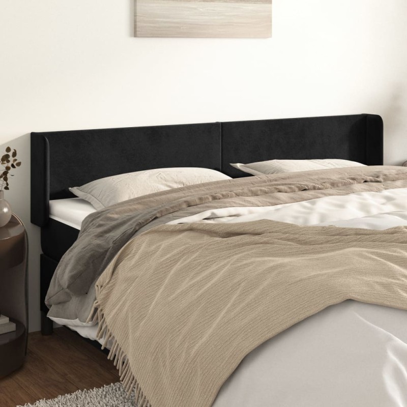 Testiera ad Orecchio Nera 163x16x78/88 cm in Velluto Testiera ad Orecchio Nera 163x16x78/88 cm in Velluto