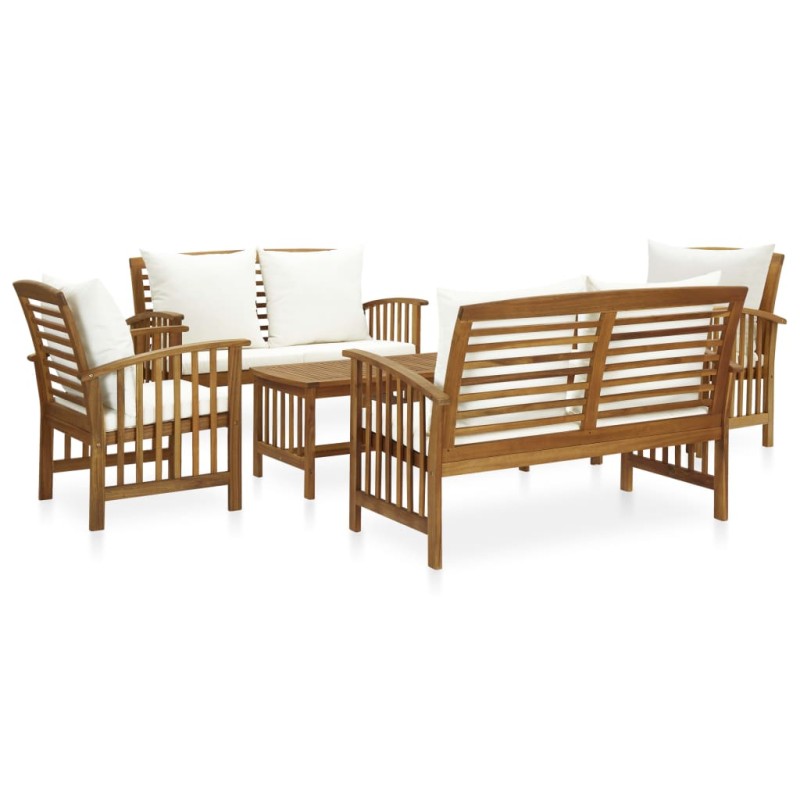 Set Divani da Giardino 5 pz con Cuscini in Massello di Acacia Set Divani da Giardino 5 pz con Cuscini in Massello di Acacia