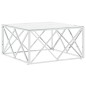 Tavolino da Salotto Argento 80x80x40 cm in Acciaio Inox e Vetro