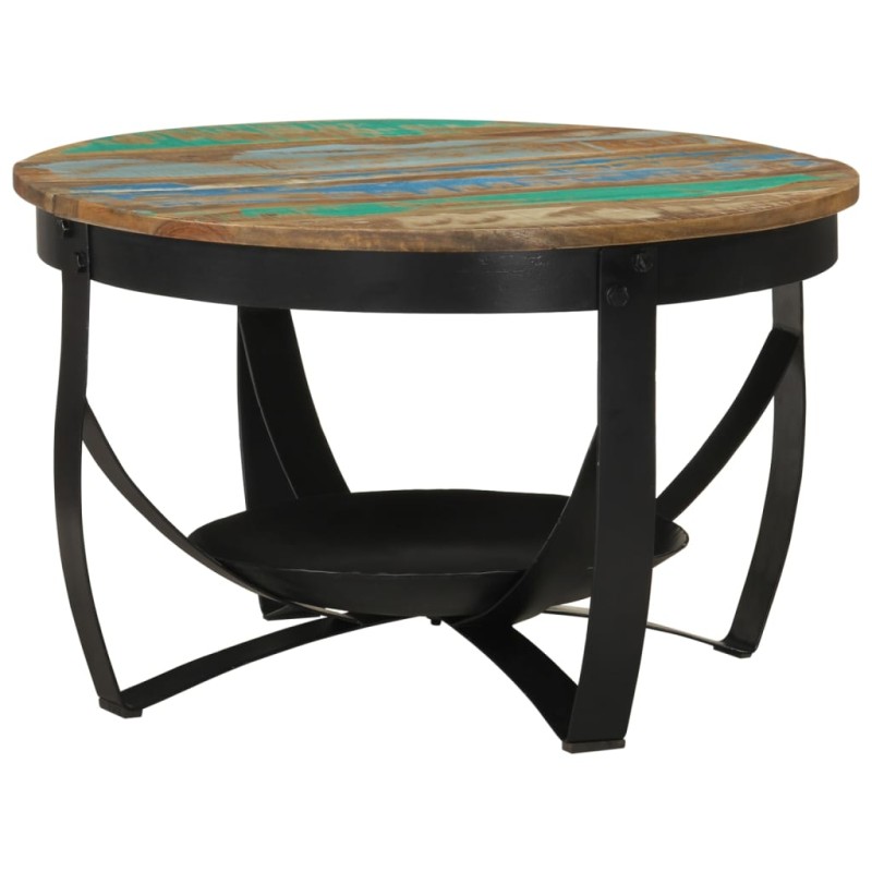 Tavolino Ø 68x43 cm in Legno Massello di Recupero e Ferro Tavolino Ø 68x43 cm in Legno Massello di Recupero e Ferro
