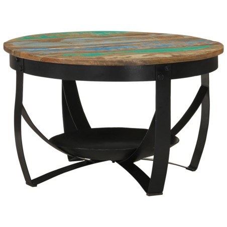 Tavolino Ø 68x43 cm in Legno Massello di Recupero e Ferro