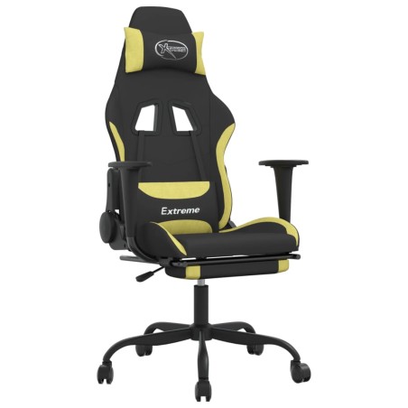 vidaXL Sedia da Gaming con Poggiapiedi Nero e Verde Chiaro in Tessuto