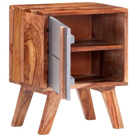 Comodino Grigio 40x30x50 cm in Legno Massello di Sheesham