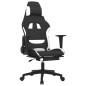 Sedia da Gaming con Poggiapiedi Nero e Bianco in Tessuto Sedia da Gaming con Poggiapiedi Nero e Bianco in Tessuto