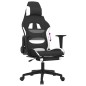 Sedia da Gaming con Poggiapiedi Nero e Bianco in Tessuto Sedia da Gaming con Poggiapiedi Nero e Bianco in Tessuto