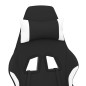 Sedia da Gaming con Poggiapiedi Nero e Bianco in Tessuto Sedia da Gaming con Poggiapiedi Nero e Bianco in Tessuto