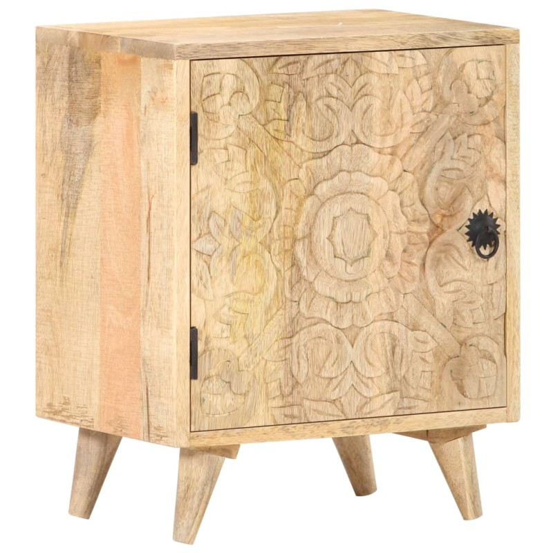 Comodino Intagliato 40x30x50 cm in Legno Massello di Mango Comodino Intagliato 40x30x50 cm in Legno Massello di Mango