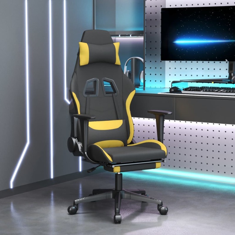 Sedia da Gaming con Poggiapiedi Nero e Giallo in Tessuto Sedia da Gaming con Poggiapiedi Nero e Giallo in Tessuto