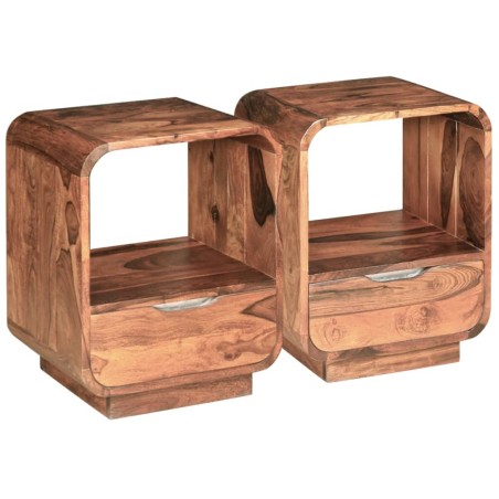 Comodino con Cassetto 2 pz Legno Massello Sheesham 40x30x50cm