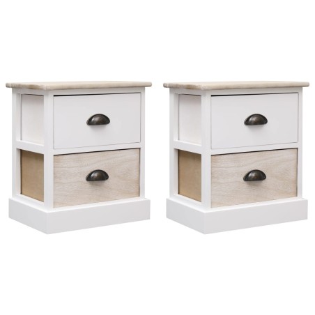Comodini 2pz Bianco e Naturale 38x28x45cm in Legno di Paulonia