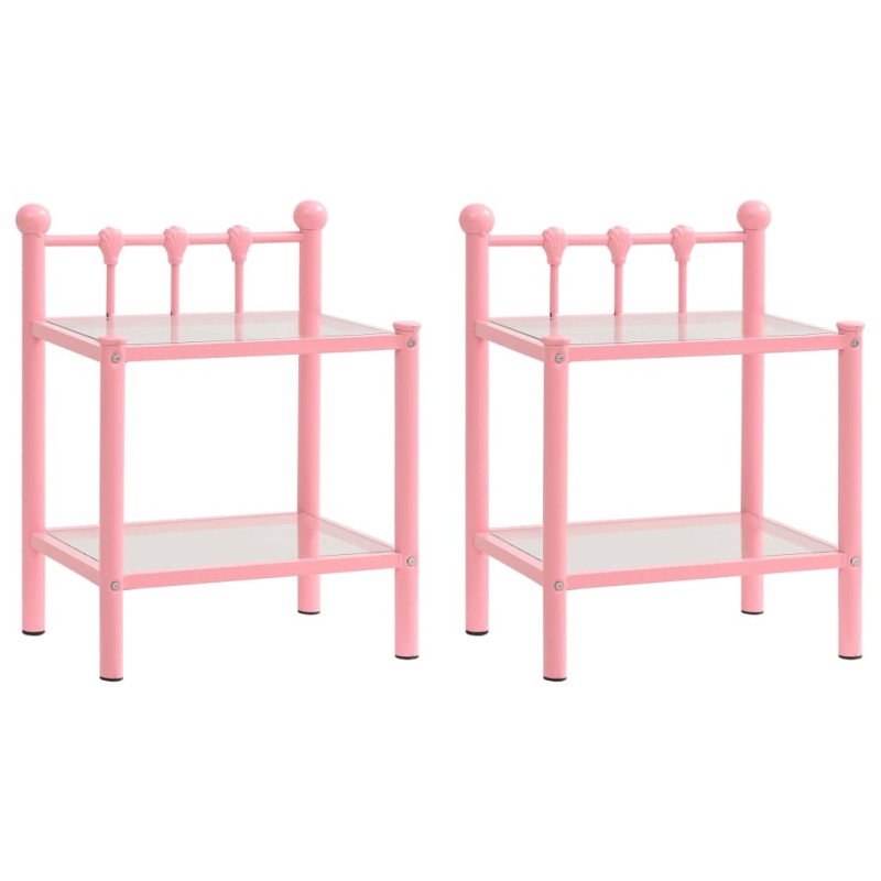 Comodini 2 pz Rosa e Trasparente in Metallo e Vetro Comodini 2 pz Rosa e Trasparente in Metallo e Vetro