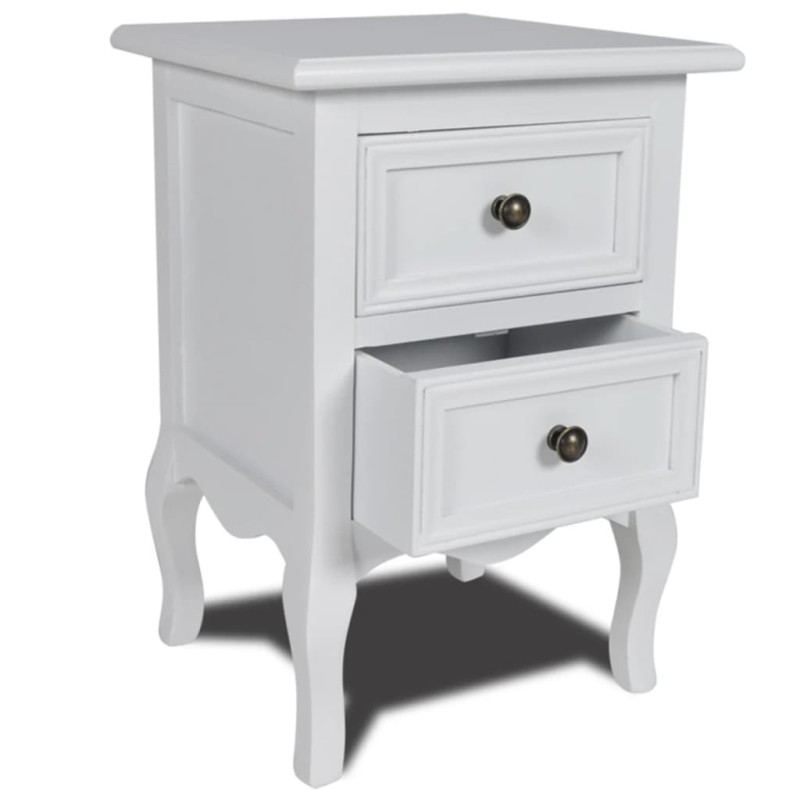 Comodino con 2 Cassetti in MDF Bianco Comodino con 2 Cassetti in MDF Bianco