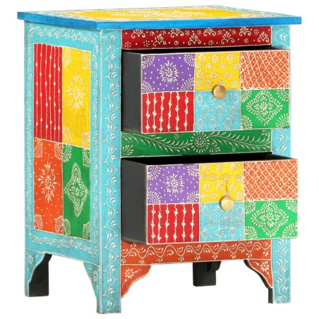 Comodino Dipinto a Mano 40x30x50 cm in Legno Massello di Mango