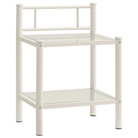 Comodino Bianco e Trasparente 45x34,5x60,5 cm Metallo e Vetro