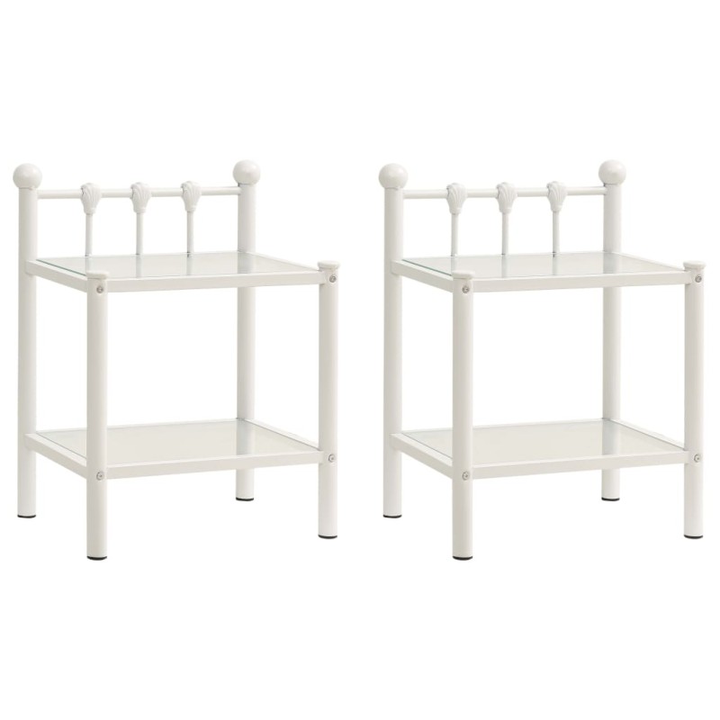 Comodini 2 pz in Metallo Bianco e Vetro Trasparente Comodini 2 pz in Metallo Bianco e Vetro Trasparente