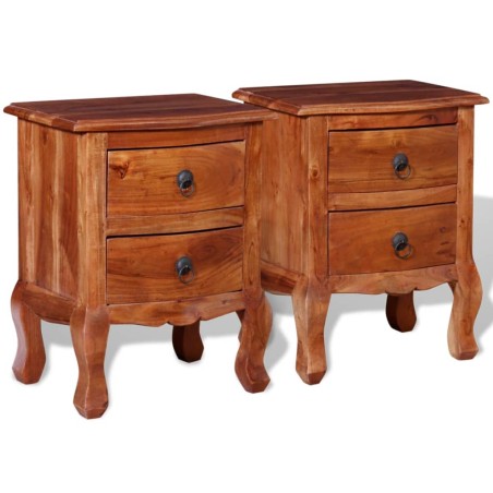 Comodini con Cassetti 2 pz in Legno Massello di Acacia