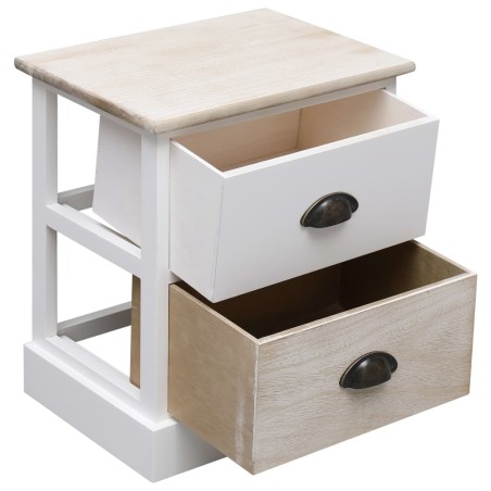 Comodino Bianco e Naturale 38x28x45 cm in Legno di Paulonia