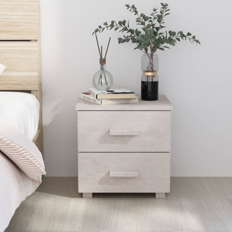 Comodino HAMAR Bianco 40x35x44,5 cm in Legno Massello di Pino Comodino HAMAR Bianco 40x35x44,5 cm in Legno Massello di Pino