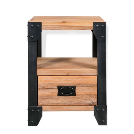 vidaXL Comodino in Massello di Acacia e Acciaio 40x30x54 cm      
