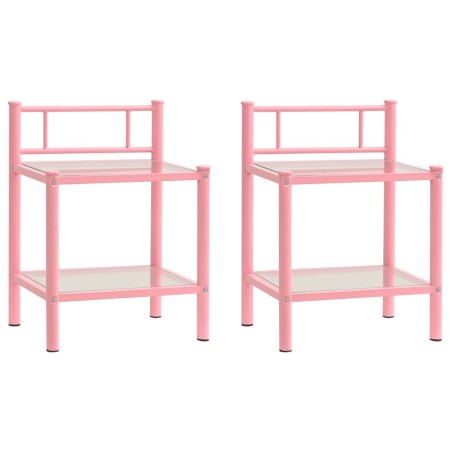 Comodini 2 pz Rosa e Trasparente in Metallo e Vetro
