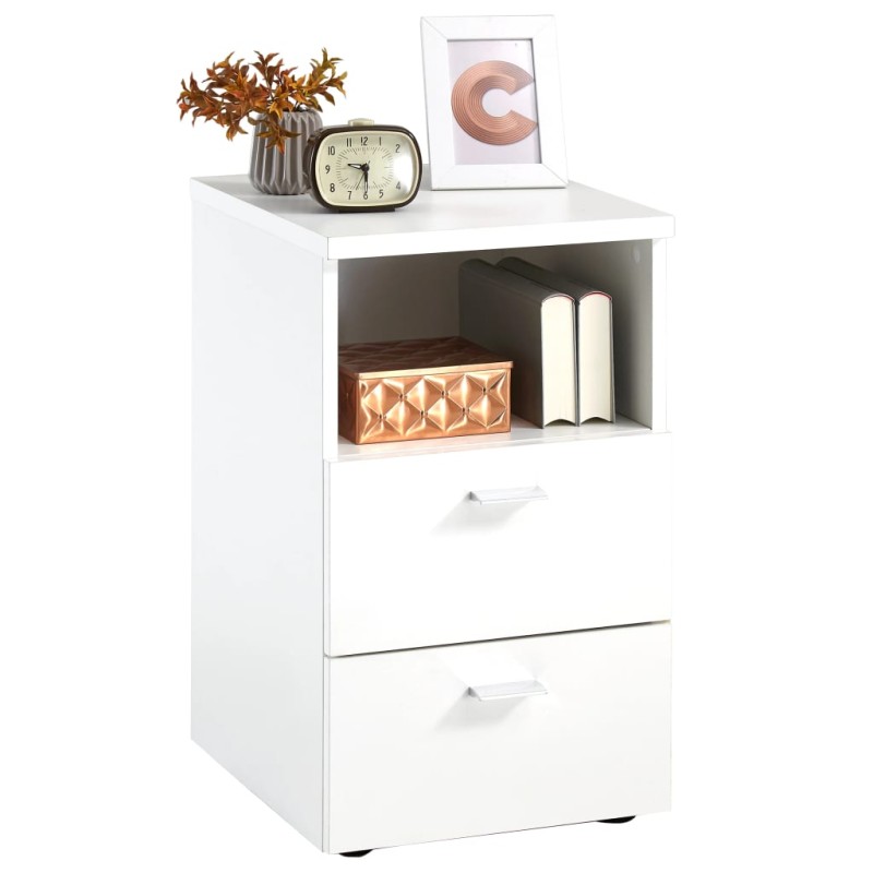 FMD Comodino con 2 Cassetti e Scomparto Aperto Bianco FMD Comodino con 2 Cassetti e Scomparto Aperto Bianco