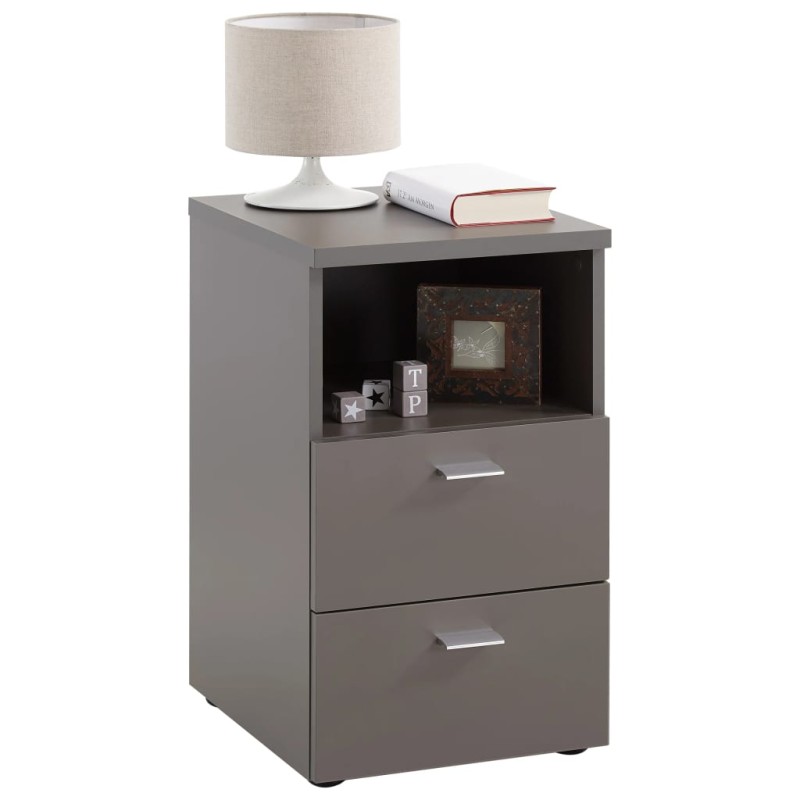 FMD Comodino con 2 Cassetti e Scomparto Aperto Grigio Lava FMD Comodino con 2 Cassetti e Scomparto Aperto Grigio Lava