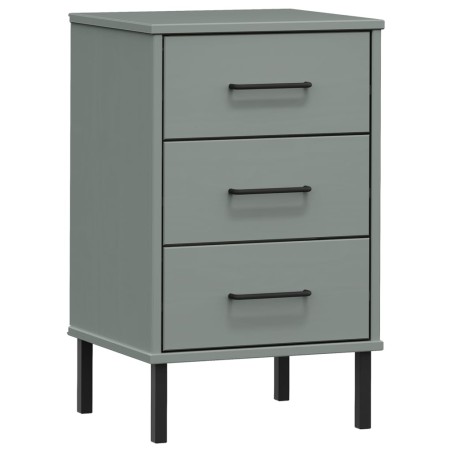 Comodino con Gambe in Metallo Grigio Legno Massello Pino OSLO